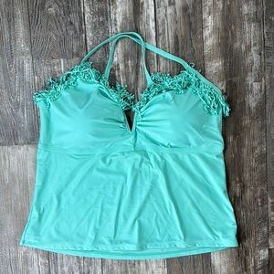 COLLECTIONS BY CATALINA Aqua Halter SWIM Top with Fringe Detail, 3X